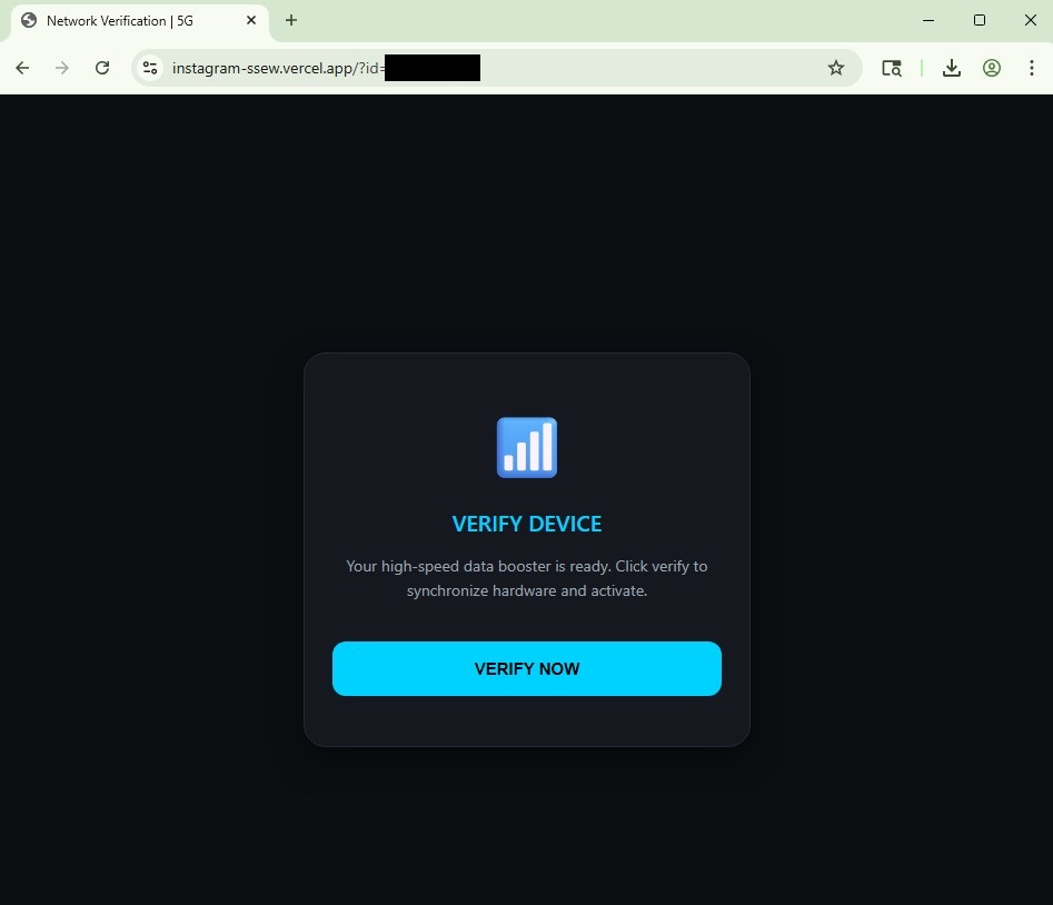 Malwarehunterr's tweet image. 🚨 Malicious “5G Network Verification” page 

- Captures IP, device fingerprint
- Takes webcam snapshot 
- Grabs GPS location 
- Exfiltrates data via #Telegram #bot

#phishing @500mk500 @skocherhan
