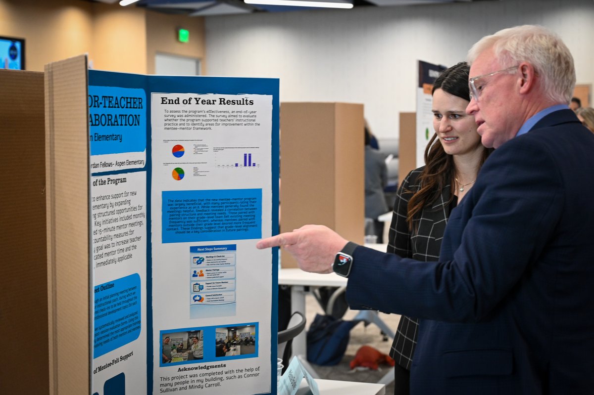 jordandistrict's tweet photo. Jordan Teacher Leader Fellows wrapped up a two-year cohort with the inaugural teacher leader project exhibition. Each of the 16 teachers in the program shared the results of their research with colleagues, principals, and the District administration. 🧑‍🏫 https://t.co/wY7hoYPtyL