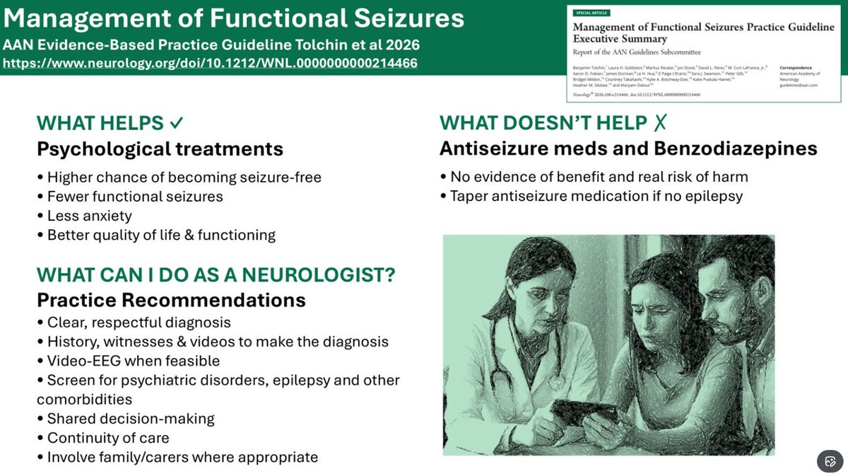 DavidLewisPerez's tweet photo. Grateful for the opportunity to speak on Functional Neurological Disorder at the 2026 #AANAM alongside Curt LaFrance &amp; Sara Finkelstein. Part of the content covered included highlighting the @GreenJournal @AANmember practice guideline on the management of functional seizures. https://t.co/gkiXhNlwZ5