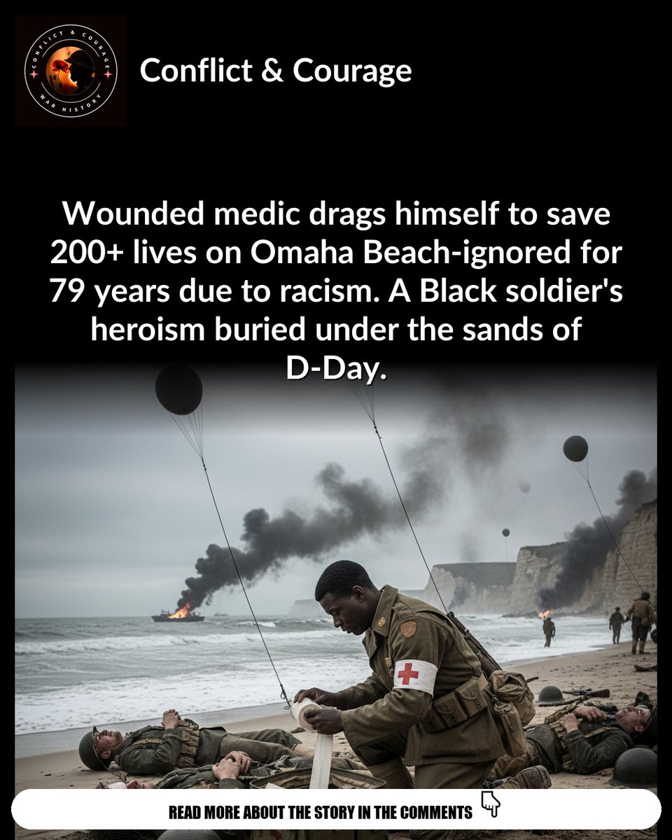 conflictcourag1's tweet image. A D-Day medic's heroic sacrifice was erased from history for 80 years—discover why this forgotten hero's courage finally emerged from the shadows of Omaha Beach. #MilitaryHistory #DDay