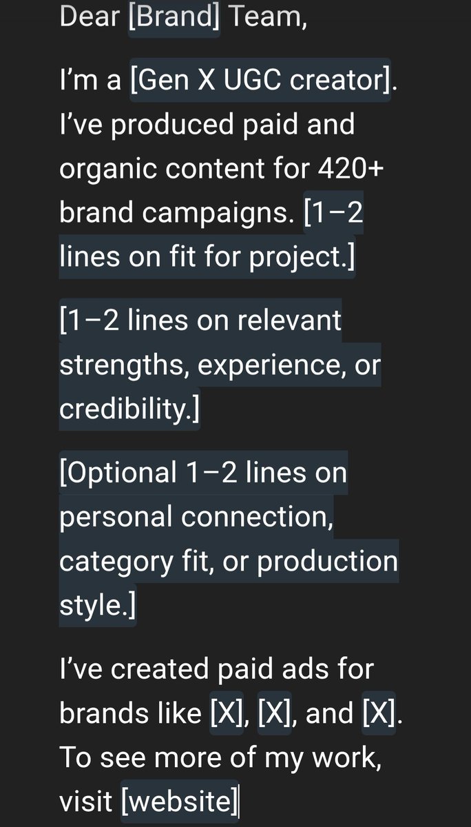 MarniCreates's tweet image. So many of you asked what I send in my @Cohley_ applications to get hired. This is my template! It's all about credibility. 
I also have:
✅️ 5 star reviews 
✅️ updated portfolio vids with wide range
#ugccommunity #ugccreator #ugc