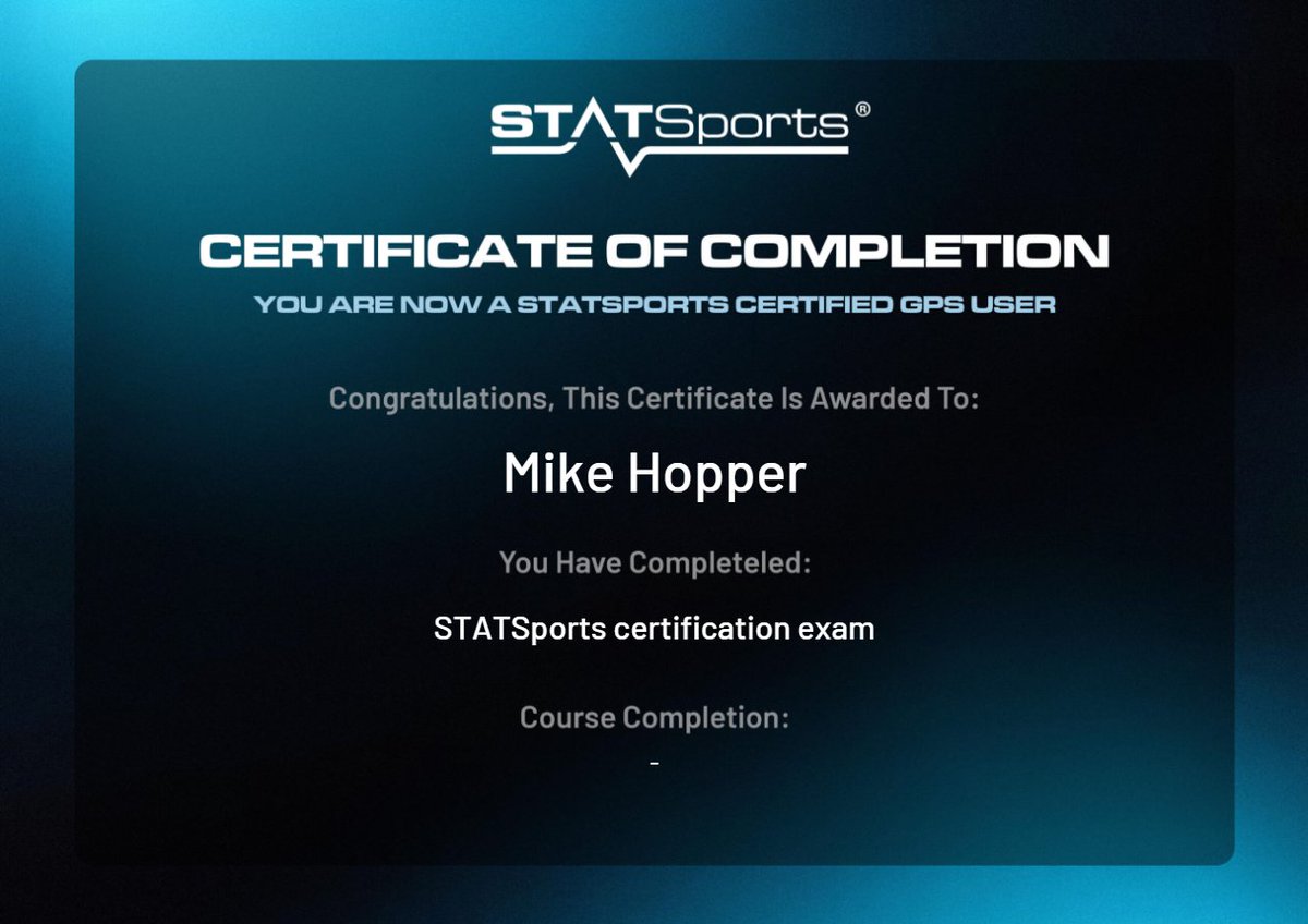 mnhopper1s's tweet photo. Continuing to learn about #SportScience any way that I can. Today I completed the @statsports GPS certification. #ATNerd It's a good introduction into the world of GPS in sports! https://t.co/72jevQNYwO