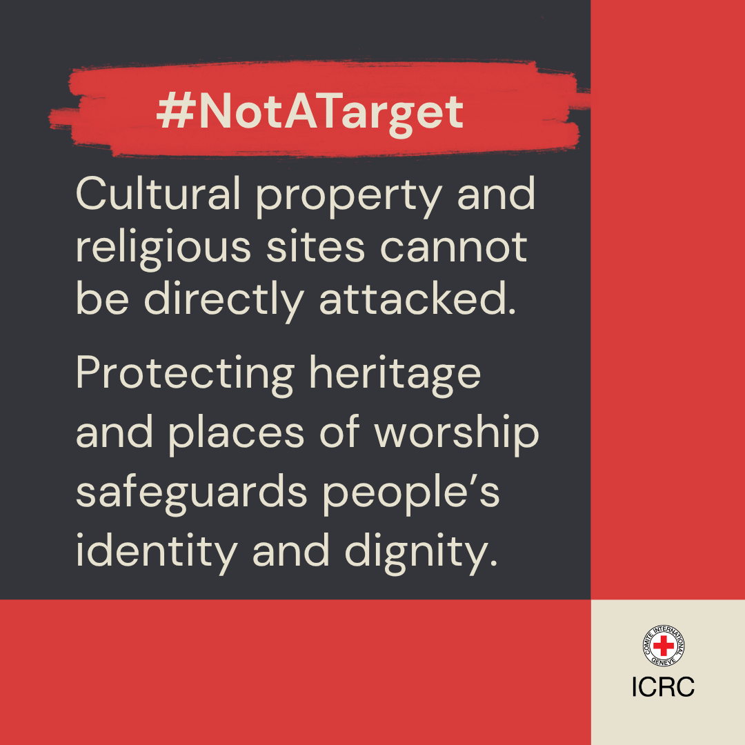 ICRC's tweet photo. Under international humanitarian law, cultural property and religious sites must be protected at all times.

Their destruction is not only material: it damages cultural identity, disrupts the continuity of heritage, and harms the shared legacy of entire communities.

Learn more 👉🏽 https://t.co/zZcQQJYJj3