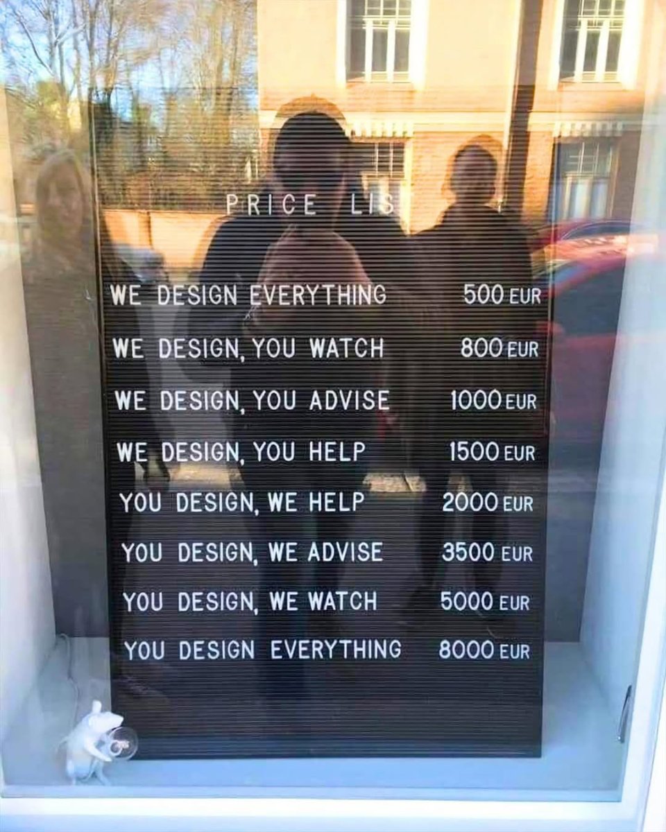 HadiGrindset's tweet photo. This Helsinki agency went viral for saying what most agencies never will—pricing isn’t about complexity, it’s about involvement.

The more you interfere, the more it costs. From “we handle everything” being the cheapest to “you design everything” being the most expensive… https://t.co/K9KzCvW3js