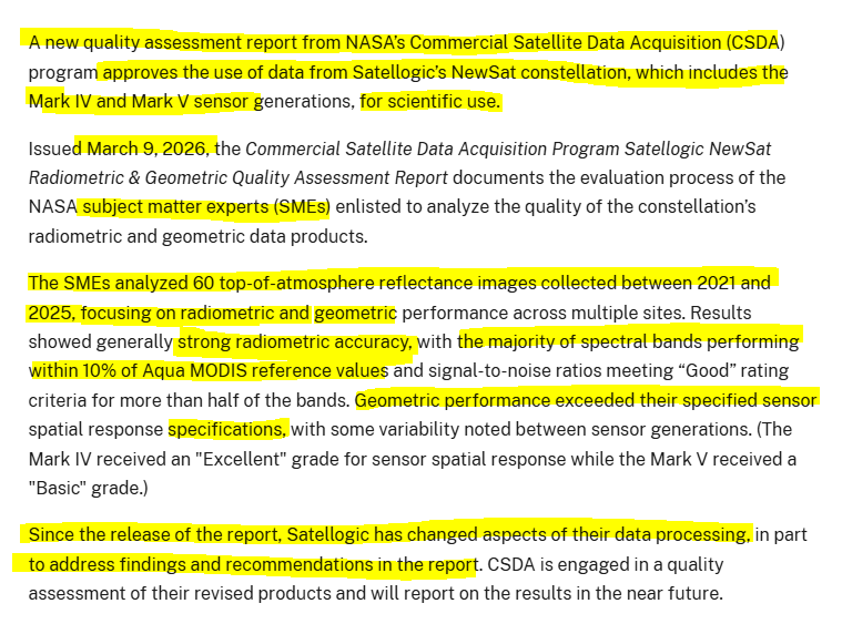 loco_dela_bolsa's tweet image. $SATL #Satellogic #NASA 2026/03/09 - NASA Commercial Satellite Data Acquisition (CSDA) Quality Assessment 🥇🏆🛰️🚀

What does it mean? 

Well, basically, that $SATL is doing and AWESOME job collecting high quality data for NASA CSDA.

Let's disect this:

science.nasa.gov/uncategorized/…