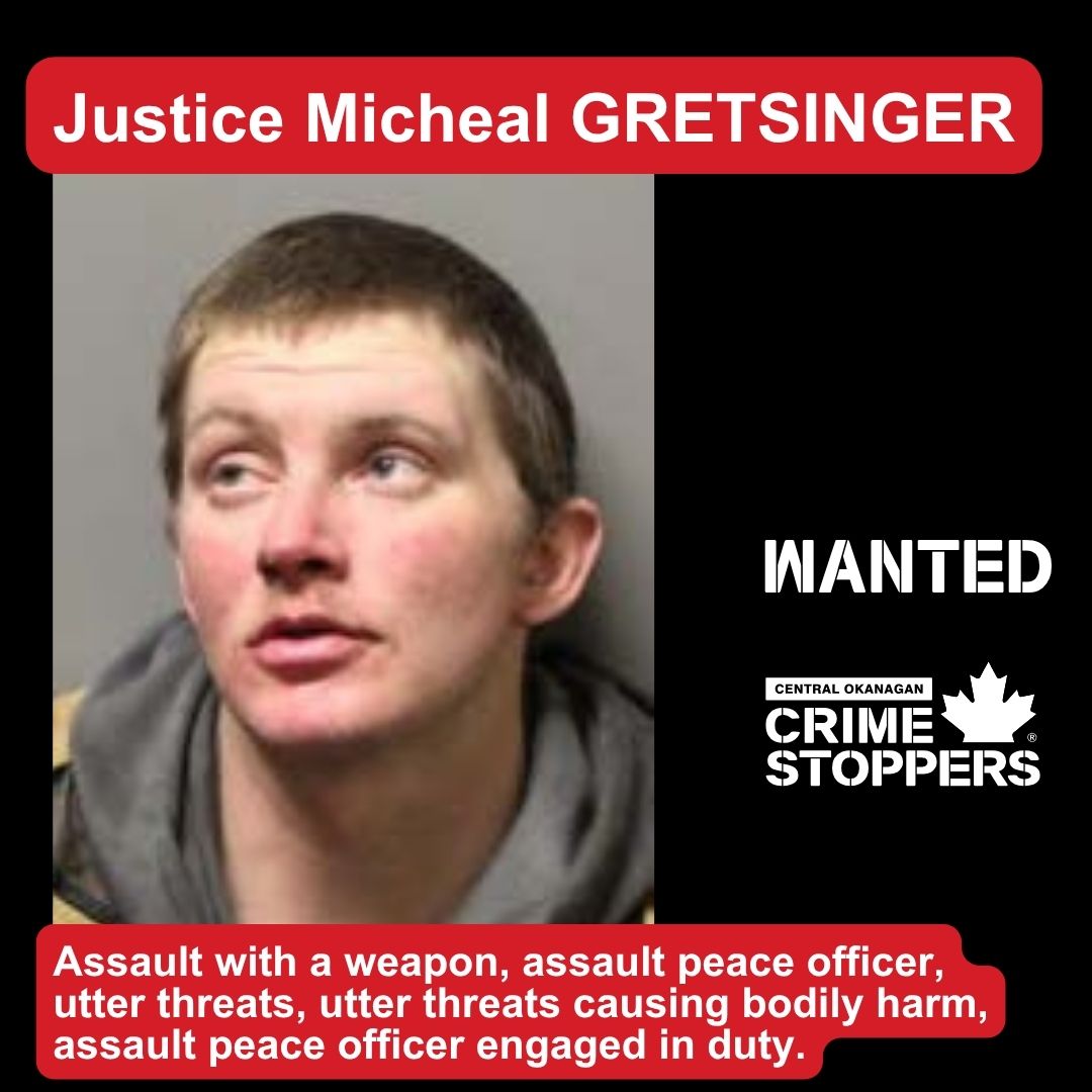 WANTED!
Justice Micheal GRETSINGER
Wanted as of April 20, 2026:
Height: 5’ 11”
Weight: 133 lbs.
Hair: Brown
Eyes: Blue
Age: 30
File #2026-14764
To submit an anonymous tip visit crimestoppers.net or call 1-800-222-8477.