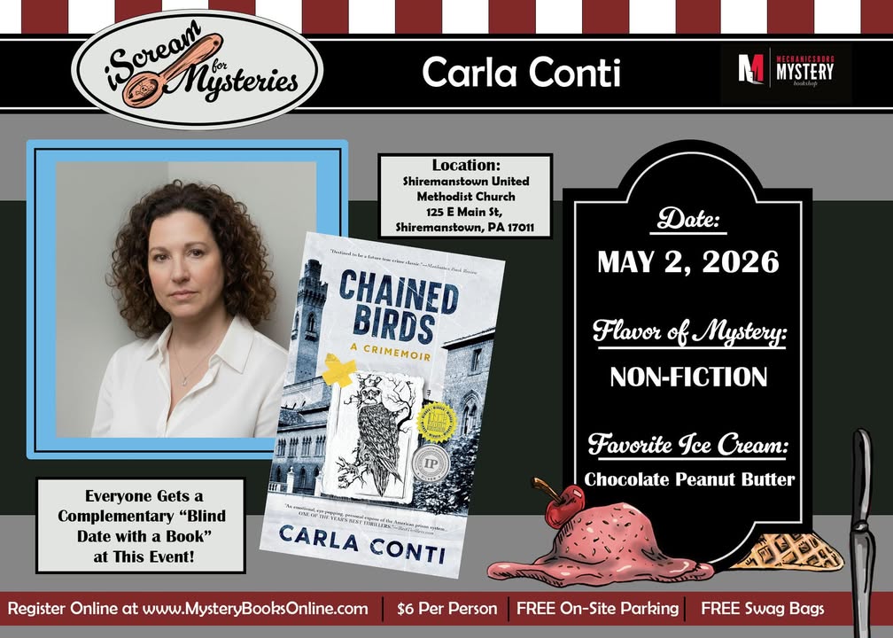 carlajeanconti's tweet image. 🍦📚 Can't wait to mingle with readers and authors at this @Mechanicsburg Mystery Bookshop  iScream event, where I'll be signing copies of my True Crime Memoir #ChainedBirds—hope to see you there!✨ 

@mechmystbkshp Mechanicsburg Mystery Bookshop #BookSky 📚💙  #TrueCrime