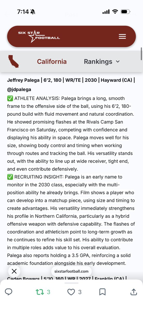 Jeffrey Palega | WR/TE/DE tweet media