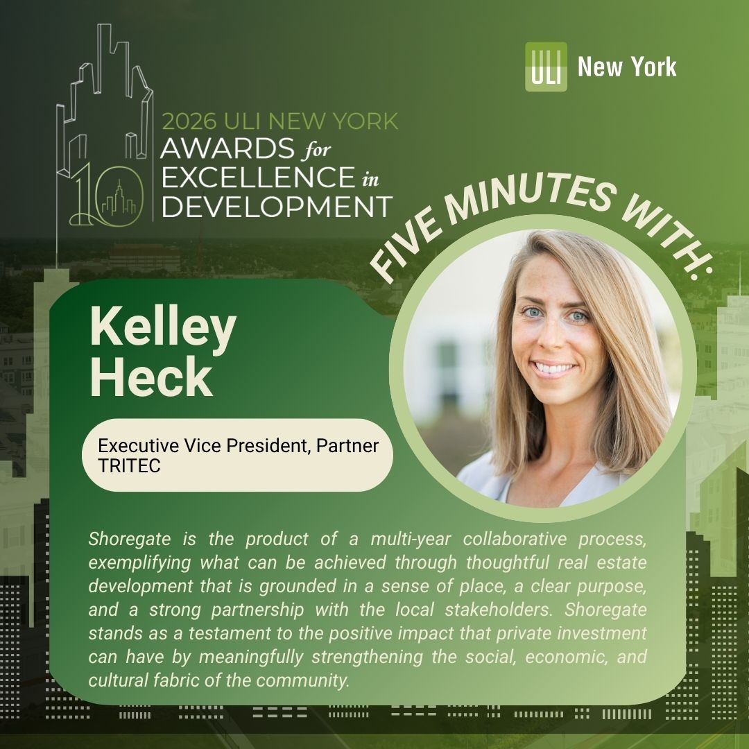 ULINewYork's tweet photo. On today's Five Minutes With, we highlight Kelley Heck, Executive Vice President and Partner at TRITEC whose team developed the Market-Rate Housing Development finalist project Shoregate. Read our full conversation with Kelley: https://t.co/q4yAgHQ7DQ https://t.co/0oI5bm80Yx