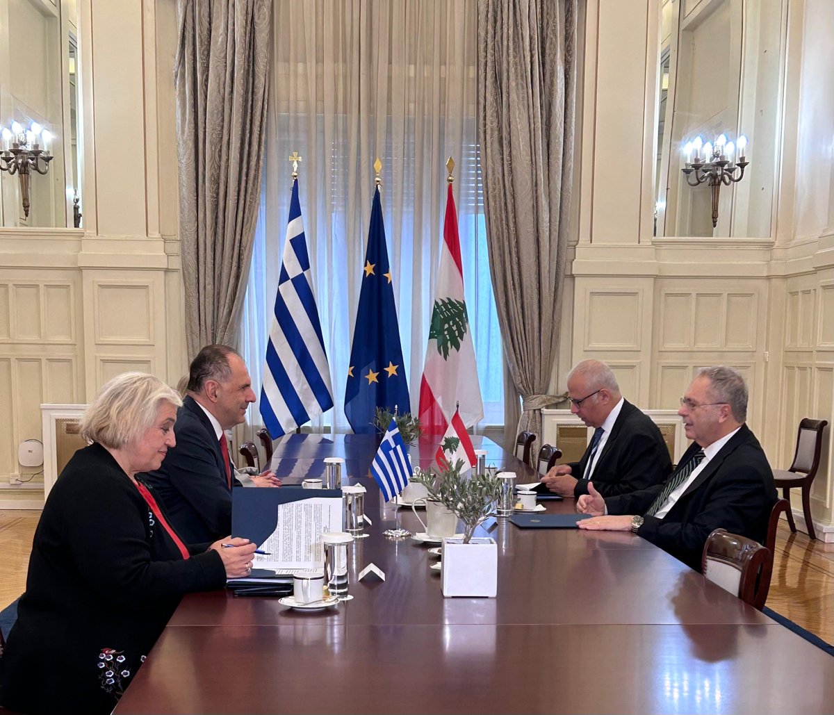 🇬🇷🇱🇧 | FM George Gerapetritis welcomed tdy at #GreeceMFA the Deputy PM of Lebanon, Tarek Mitri.

Discussions focused on the latest dvpts in Lebanon, including the recent 10-day ceasefire w/ Israel &amp; the upcoming direct talks btw the two countries to be held in Washington D.C.