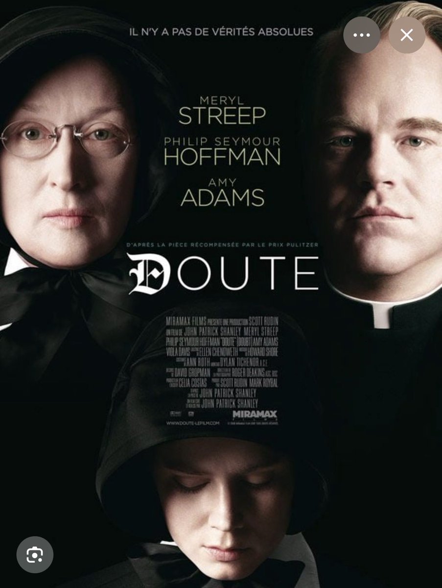 PaulSAADA's tweet photo. Rattrapage (inutile) :
DOUTE de  J.P. Shanley.
C'est presque un cas d'école.
Imaginez : M. Streep, P. Seymour Hoffman, V. Davies, A. Adams sur un sujet fort comme la pédophilie au sein de l'église, et ça donne...
... rien à part l'ennui et des champs contre champs.
#Gachis https://t.co/KZK6iWCHF6