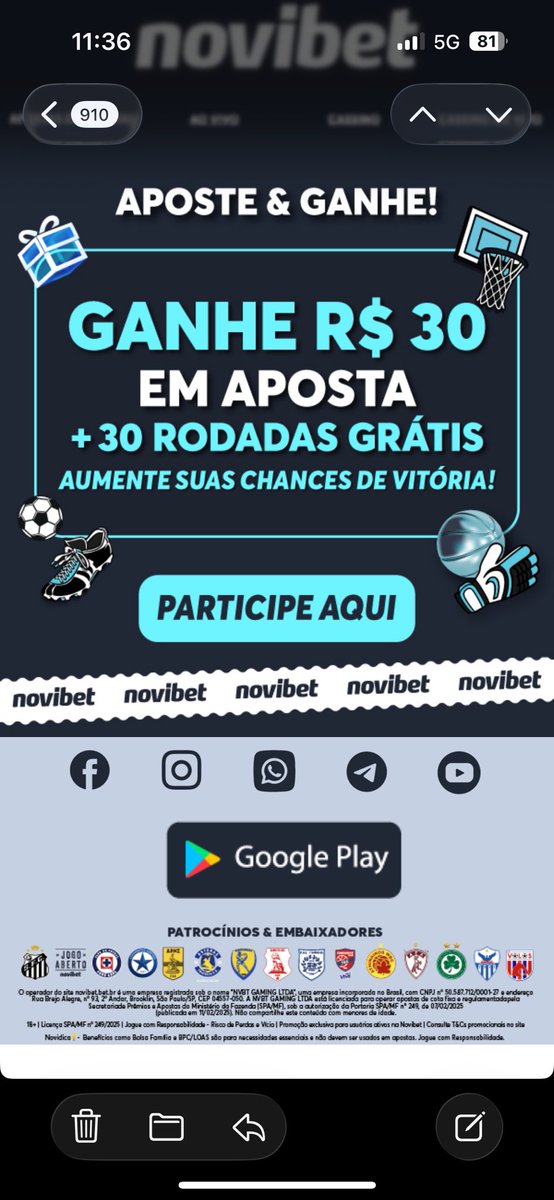 Guimemess's tweet photo. @NovibetBr Fala @NovibetBr eu recebi essa promo via e-mail, cumpri os requisitos e não ganhei meus bônus ainda, mais de 24 horas da missão cumprida e nenhum retorno de vocês! https://t.co/1ajXQM95mc