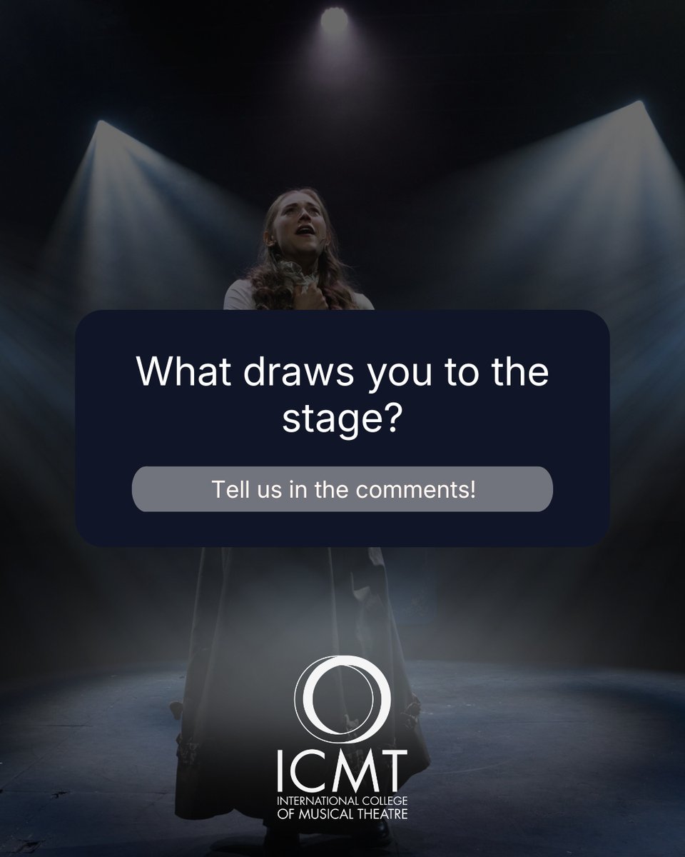 TheICMT's tweet photo. What draws you to the stage? 🎭

Tell us in the comments.

#ICMT #MusicalTheatre #PerformingArts #TheatreStudents #StageLife https://t.co/mNJRfgixN7