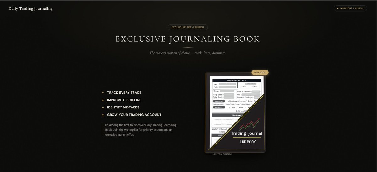 JournifyX's tweet image. JournifyX
Your trading edge starts with a journal ✍️
🤖 AI-powered tracking &amp;amp; insights
📲 Mobile app + website soon
🚀 Built for success
#journaling #track  #TradingBaseAI  #successmindset #journifyx #usabel  #TradingLife