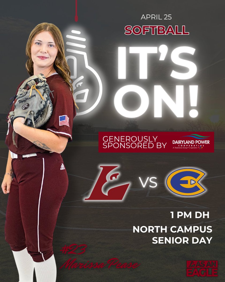 UWLAthletics's tweet photo. It’s ON! Sponsored by Dairyland Power ⚡

Softball's Senior Day is today! Come cheer on your Eagles at 1 pm!

#asaneagle https://t.co/XGW90xL4kk