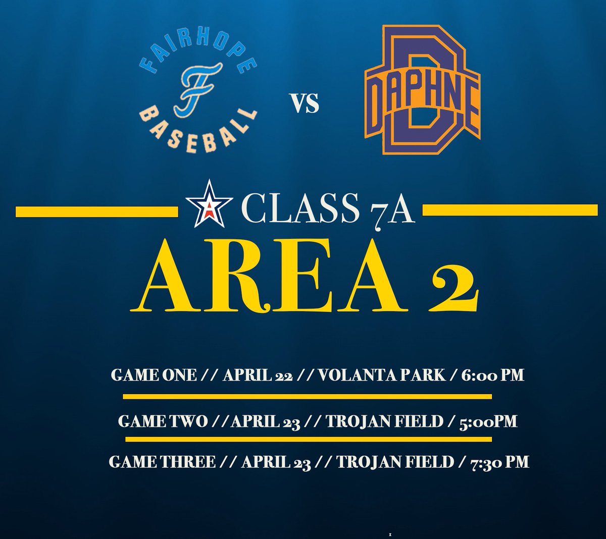 FairhopeBB's tweet photo. Pirates fans, we need you tomorrow night! Come support your  Pirates at Volanta as we play for the area championship.

Area Championship Schedule:

Game 1: Wednesday vs Daphne at Volanta Park at 6:00 PM.

Game 2&amp;3: Thursday at Daphne at 5:00 PM &amp; 7:30 PM.

#GoPirates🏴‍☠️ https://t.co/wdirwbDjPs