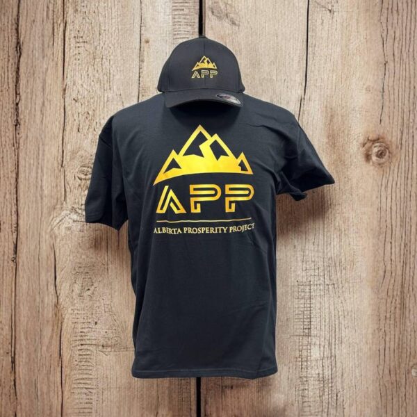 ABProsperityPrj's tweet image. T-shirt APP Logo dropped! 🏔️ $25
Black tee with gold mountain crown APP logo + Alberta Prosperity Project text on the back. Clean, comfortable, and powerful.
Shop: shop.abprosperitynow.ca/product/t-shir…
#AlbertaProsperityProject #APP #AlbertaStrong
