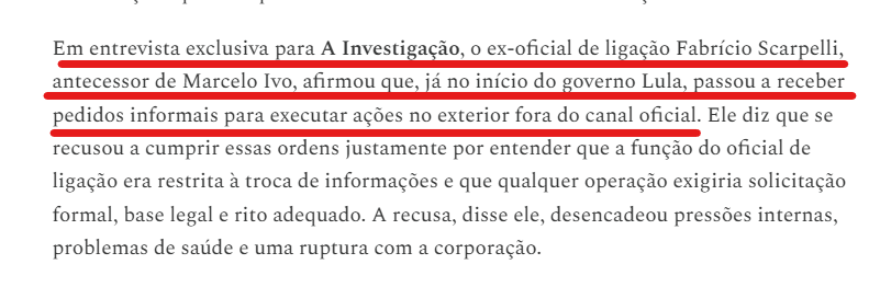Muito grave. O <a href="/david_agape_/">David Ágape</a> , que tem feito um ótimo trabalho jornalístico, revela que o antecessor do delegado que foi expulso dos EUA relatou, em entrevista, que recebia ordens indevidas desde que o Descondenado voltou ao poder.
