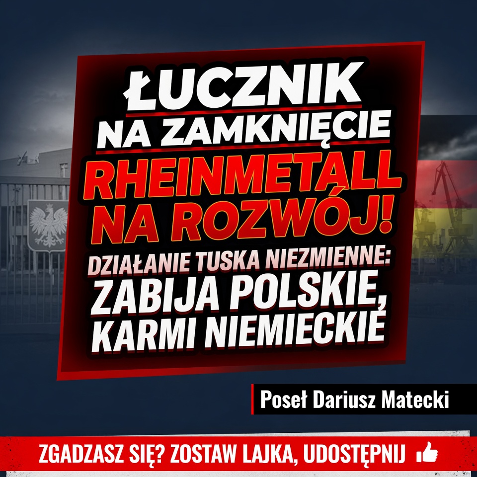 🚨 SKANDAL W RADOMIU! 🔥
Fabryka Broni „Łucznik” na krawędzi zamknięcia! Pracownicy krzyczą: nie chcemy litości ani pustych haseł Tuska – chcemy ZAMÓWIEŃ! Przemysław Czarnek jasno mówi: potrzeba 40 tys. karabinków GROT rocznie, żeby fabryka przetrwała. To raptem 350-400 mln zł! A