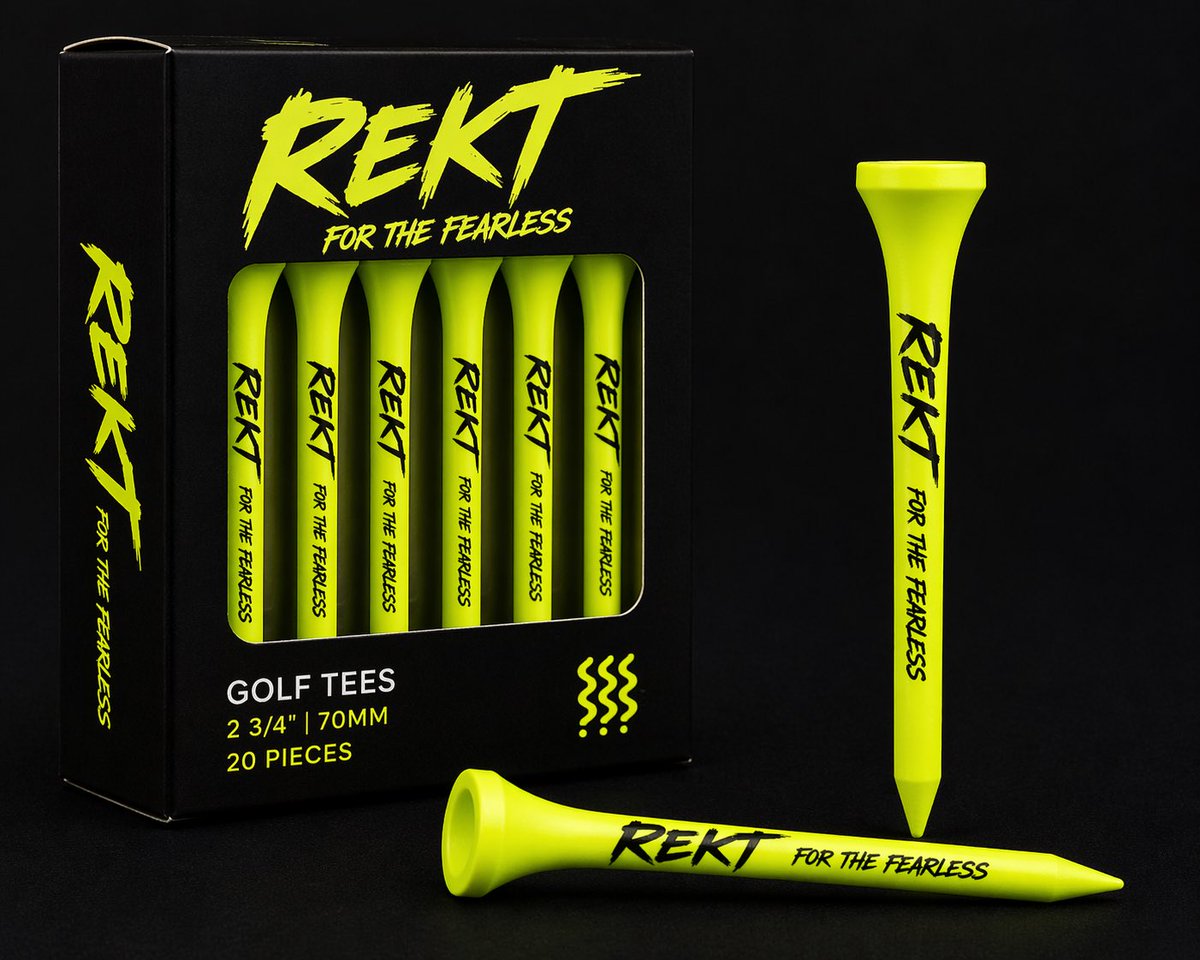 phazquiat's tweet photo. Idea:
REKT tees.
Cheap to produce &amp; every golfer needs them. With them getting lost constantly it’s a built-in distribution for brand recognition.

Plus: neon makes them impossible to ignore &amp; even they break it fits the narrative, cause they got rekt.
Wdyt @osf_rekt? 👀 https://t.co/r4prmDfV9u