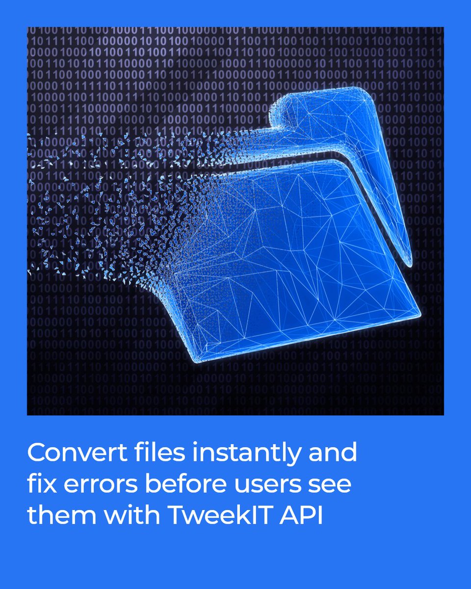EquilibriumSaas's tweet image. Uploads breaking your app? Make file ingestion invisible with TweekIT's API. Convert any file on the fly, fix errors before users even notice, and keep workflows flawless.

More on: tweekit.io

#tweekit #api #solution #workflow #fast #simple
