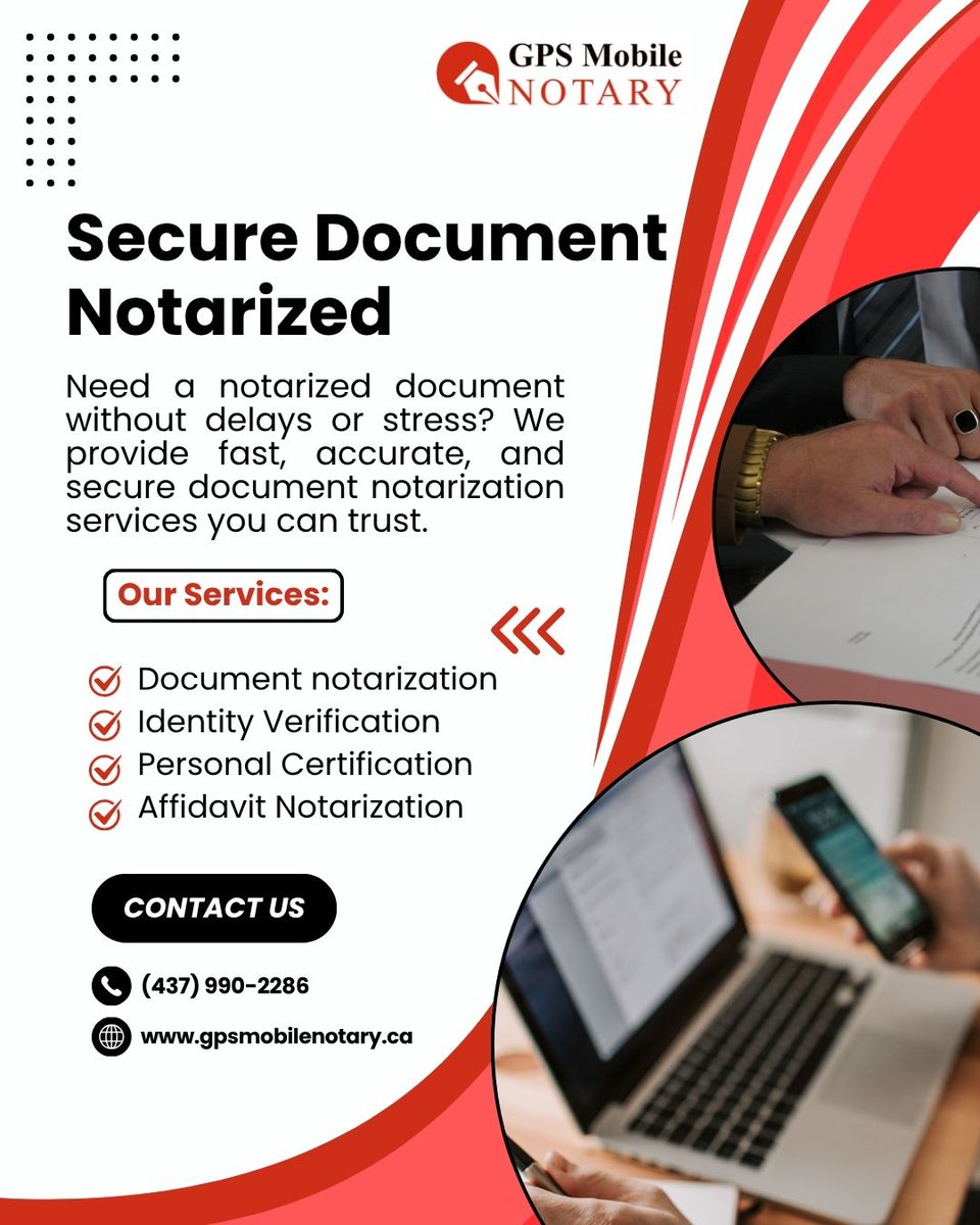 gpsmobilenotary's tweet image. Get your secure documents notarized with GPS Mobile Notary for fast reliable professional service today.
 
Call us today at +1 (437) 990-2286

Visit Now : gpsmobilenotary.ca
#notary #notarypublic #mobilenotary #notaryservices #mobilenotarypublic #travelingnotary #notarystamp