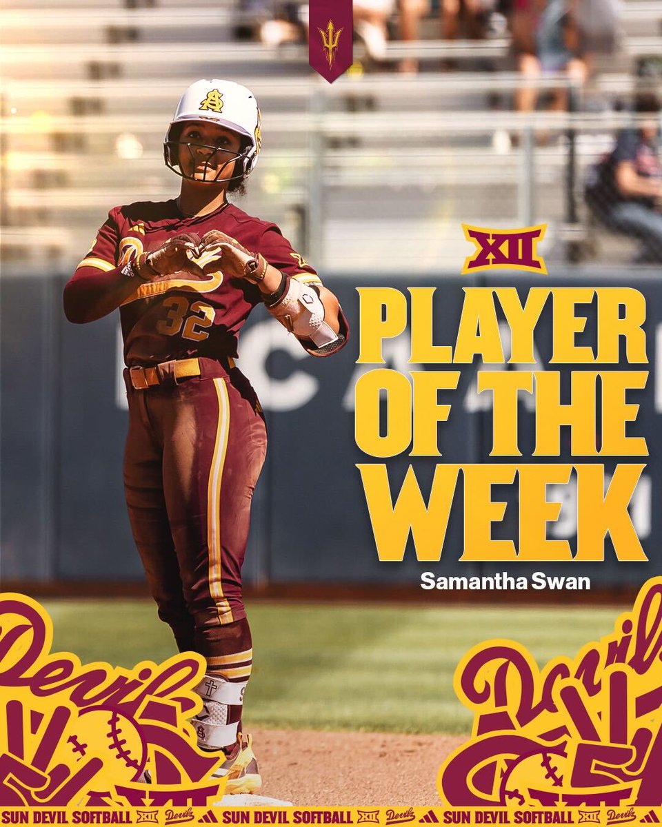ASUSoftball's tweet image. the first 😈 with back-to-back conference player of the week honors since 2012 🫶

#ForksUp /// @samswan26325464