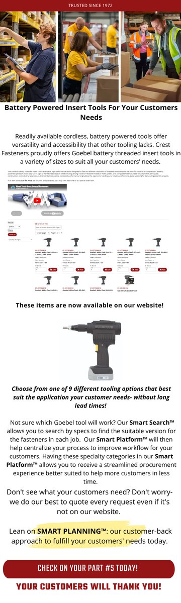 CrestFasteners's tweet photo. Battery powered insert tooling- just what your customers need!!

https://t.co/2gKxTny6h6 https://t.co/1KZuEppamX