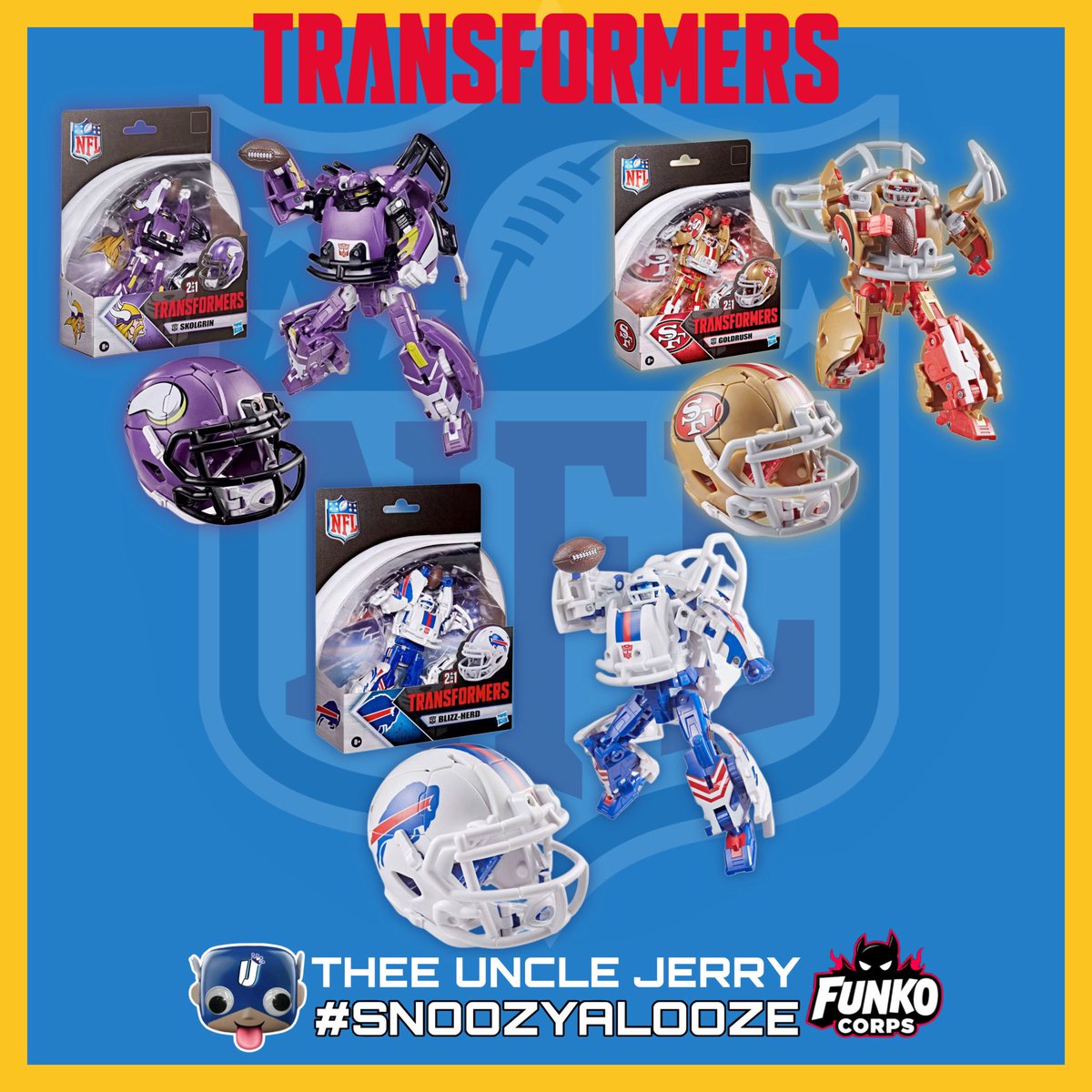 TheeUncleJerry's tweet image. 🗣️ NEW Transformers x NFL action figures LIVE on Amazon…

• Buffalo Bills: Blizz-Herd
• San Francisco 49ers: Goldrush
• Minnesota Vikings: Skolgrin

Amazon 🇺🇸: amzn.to/4u2pf6h

Amazon 🇨🇦: amzn.to/4tTIP4u

📌 NO CHARGE until ready to ship. 

#Hasbro