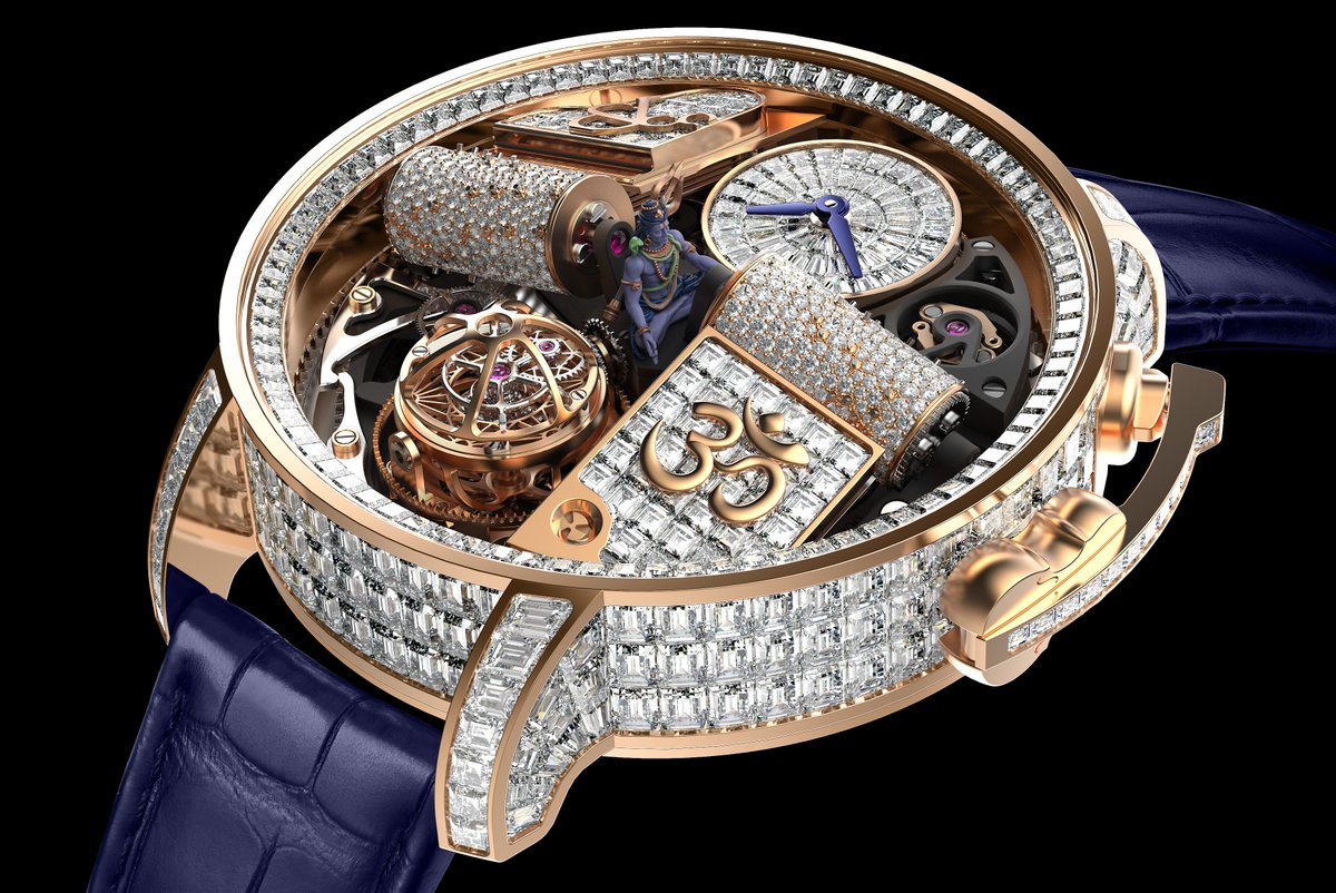 _Jacobandco's tweet image. The Opera Godfather Baguette “Shiva” reimagines Jacob &amp;amp; Co.’s musical masterpiece as a true pièce unique. Crafted in 18K rose gold and set with hundreds of baguette-cut diamonds, it reveals a fully animated movement of 658 components.

At its center, a custom Shiva figurine