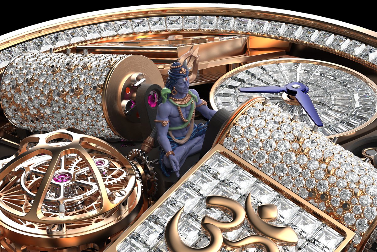_Jacobandco's tweet image. The Opera Godfather Baguette “Shiva” reimagines Jacob &amp;amp; Co.’s musical masterpiece as a true pièce unique. Crafted in 18K rose gold and set with hundreds of baguette-cut diamonds, it reveals a fully animated movement of 658 components.

At its center, a custom Shiva figurine