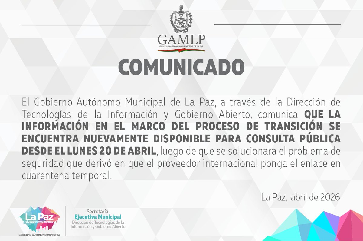 LaPazAlcaldia's tweet photo. #ComunicadoGAMLP https://t.co/hEK4W1L13I