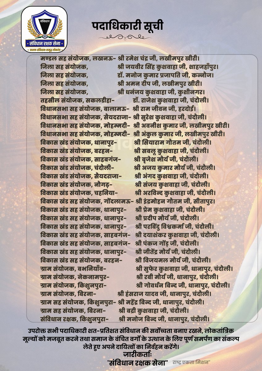 #49वीं_सूची जारी! सभी साथियों को हार्दिक बधाई एवं शुभकामनाएँ।

पदाधिकारियों की घोषणा की निरंतर प्रक्रिया में 49वीं सूची आज जारी हुआ, जो आप सभी के परिश्रम, निष्ठा और संगठन के प्रति अटूट समर्पण का प्रमाण है, नव नियुक्त पदाधिकारियों को पुनः हार्दिक बधाई एवं मंगलकामनायें।