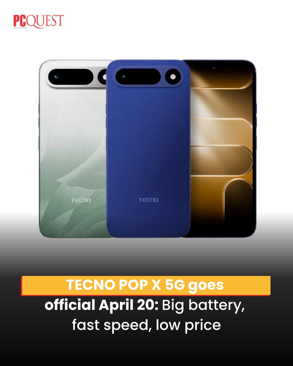 pcquest's tweet image. @tecnomobile POP X 5G launches in India with massive battery, 18GB RAM, and fast charging, targeting budget 5G buyers with powerful features at an aggressive price.
@amazon 

pcquest.com/smartphones/te…

#PCQuest #TECNOPOPX #Smartphones #Android #Amazon