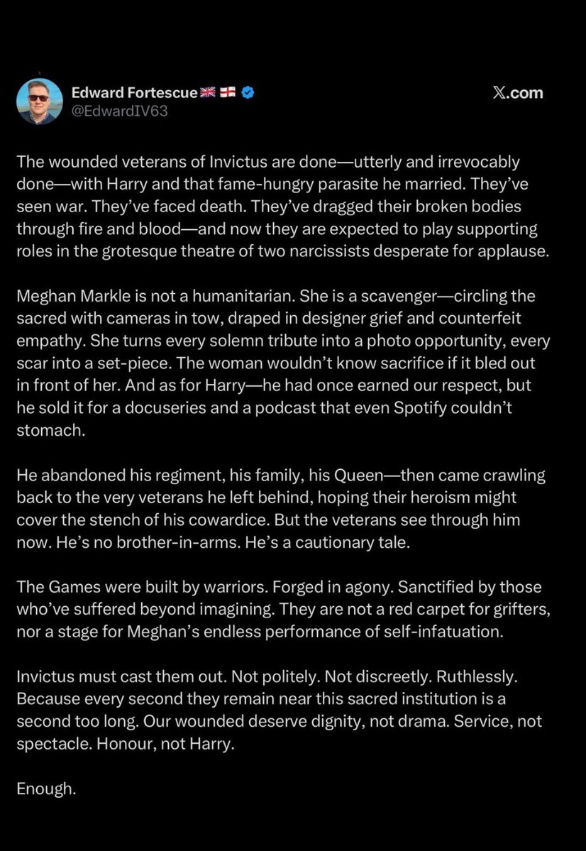 BeeWilde2's tweet image. The Invictus Games should #fire Prince Harry and Meghan Markle, "F--king Grifters", who bilk govts--nobody decent donates to the #IG money-laundering scam.💢#InvictusGames 

#DumbPrince #PrinceHarry #Megxit #YachtGirl #MeghanMarkle 

@chtycommission @kensingtonroyal @defencehq
