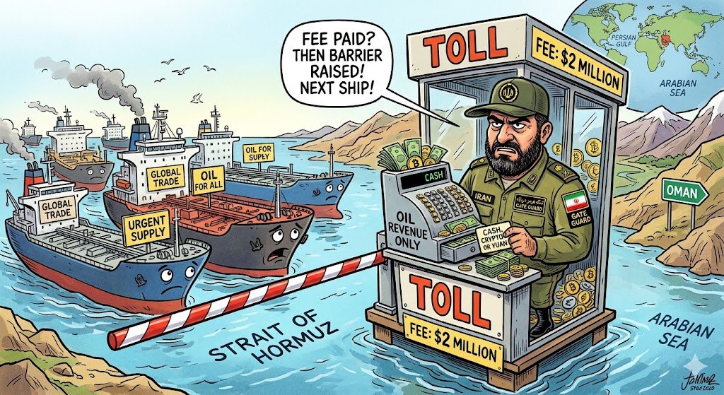 Johnnystill1's tweet image. The Hormuz "Gate Guard" is here. 🚢 Pay $2M in crypto or yuan to raise the barrier. A high-stakes toll booth at the world's most vital chokepoint. ⚓️

Link: facebook.com/share/p/18QX7L…

#StraitOfHormuz #GlobalTrade #Geopolitics #Shipping
