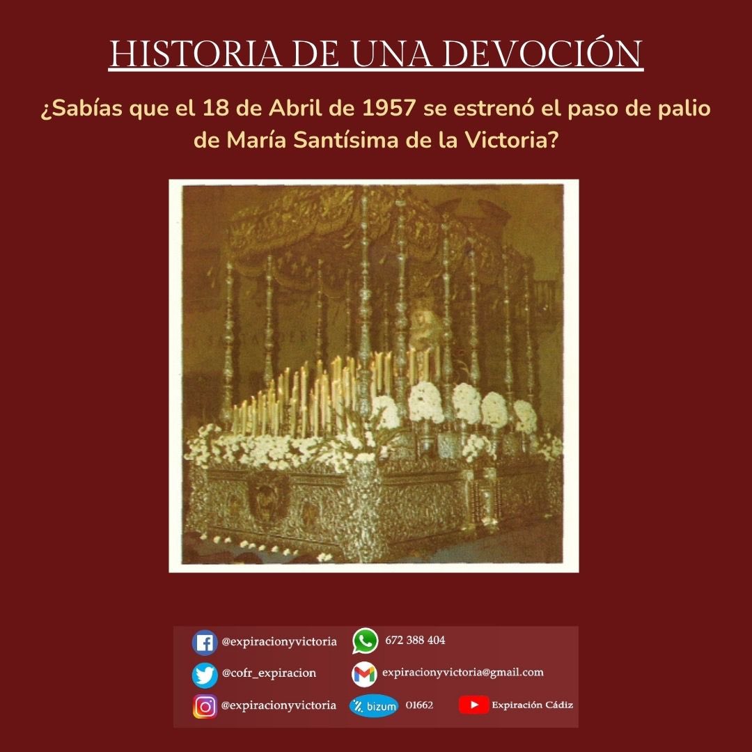 #HistoriaDeUnaDevocion

El 18 de Abril de 1957, Viernes Santo, salía por primera vez el paso de palio de María Santísima de la Victoria. Debido a sus dimensiones salió desde los jardines del Hospital Psiaquiatrico Provincial. De ahí que fuera conocida como “la loca”