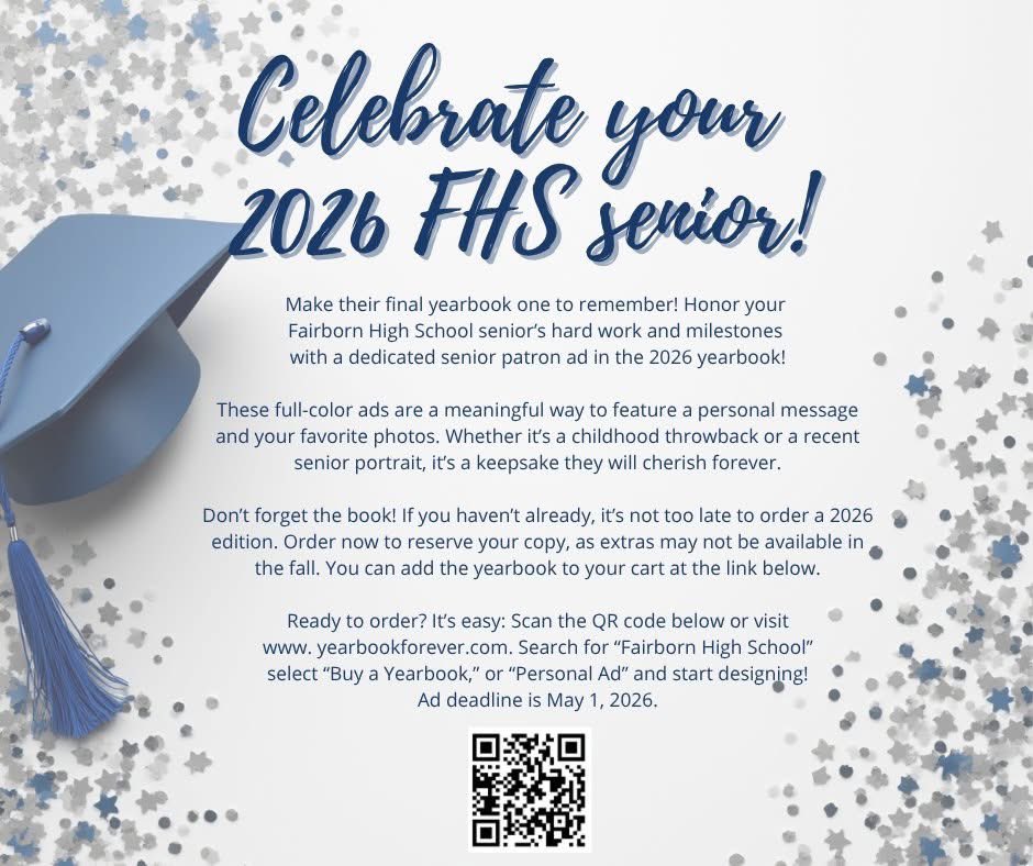 FairbornSkyhawk's tweet image. Ads available to honor your 2026 Fairborn graduate! Take a look!
#Fairborn #FutureFocused #SkyhawkPride