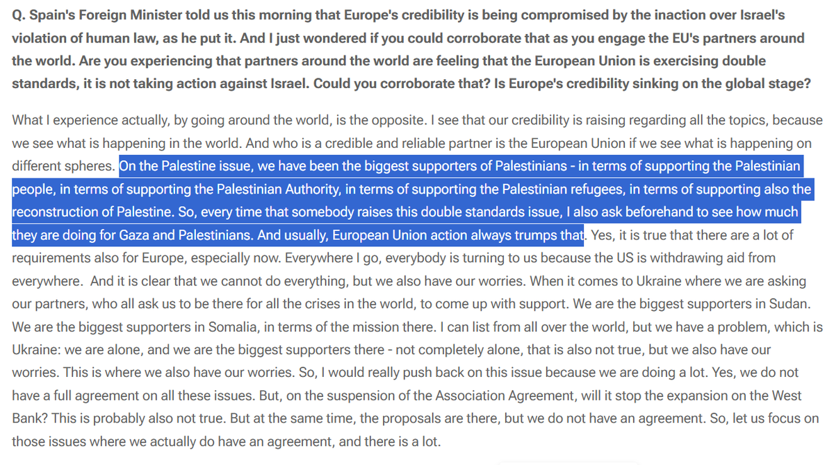 ClaFrancavilla's tweet photo. 🧵 Following yet another failure to adopt any measure to hold Israel to account, @kajakallas repeats, with a straight face, that "no one does more for Palestine", and rejects accusations of double standards

Explaining why she's wrong feels surreal, but here you go ⤵️ https://t.co/XB7rCzc65f