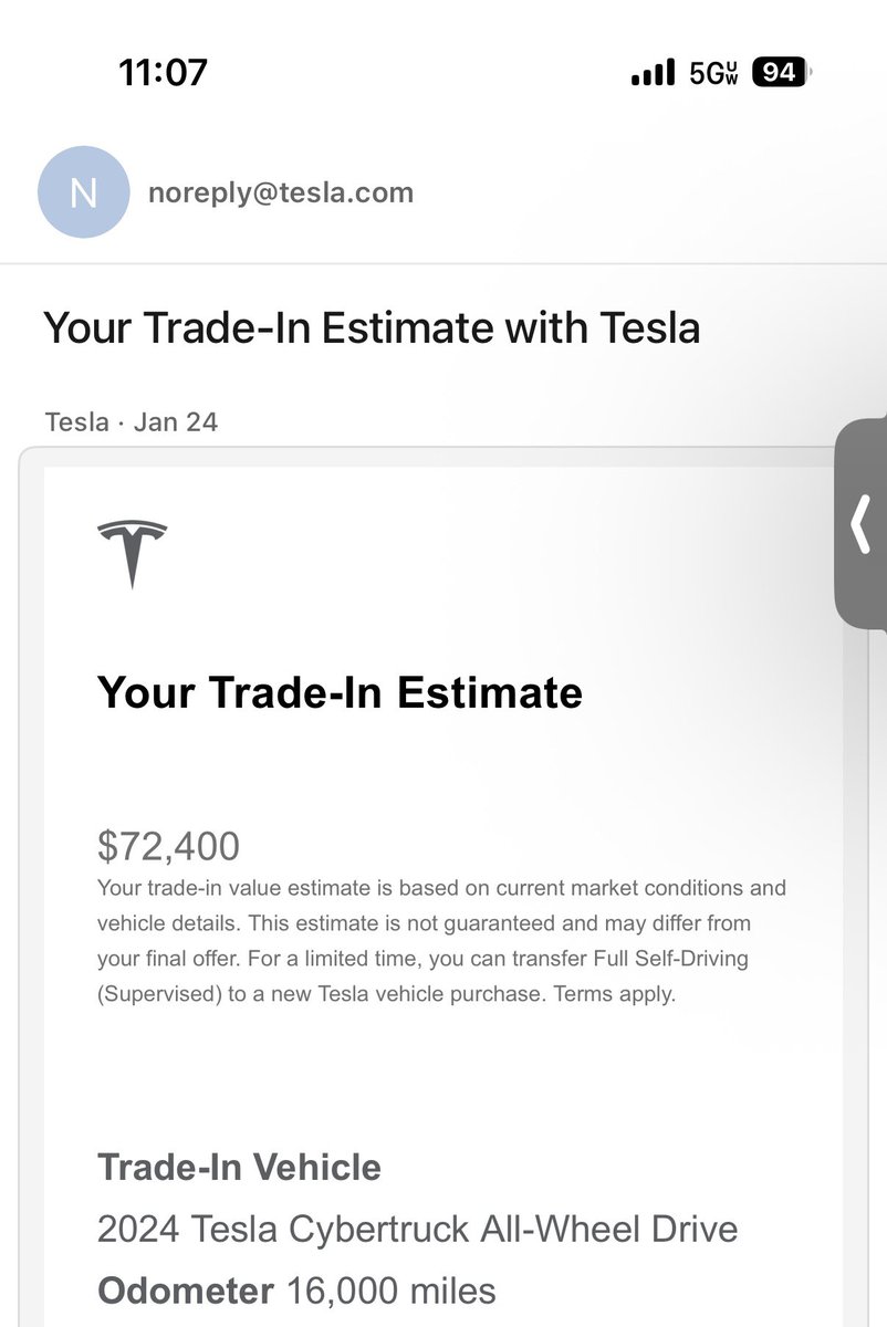 JohnnyEsc's tweet photo. @cybertruck @Tesla @elonmusk ordered a new cybertruck after seeing this promo & price reduction. Was excited about FSD and had the issue where the front camera always got dirty. Thought by trading, the newer models would have fixed a lot of these issues from foundation. Delivery took longer than I thought and I called to make sure the autopilot would still transfer and they confirmed it would based off of order date.

Show up to my appointment today and they told me it’s non transferable as it’s based off delivery date which I had zero control over. 

Should’ve been more transparent about this as now all the bank & paperwork was pointless and pretty frustrating to hear about this on delivery day.