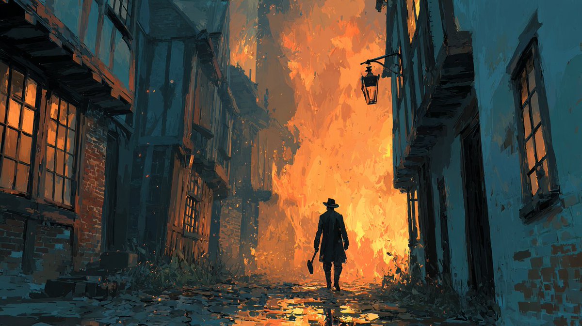 EnglandRetold's tweet photo. He spent his life making houses hold.

Then London told him to tear them down before the fire reached them.

The street was still standing. Doors shut. Beams straight. Lives still inside.

So he smashed a path through his own city and waited...

https://t.co/6sWGAyl4qp https://t.co/fx6O8iB6Wt