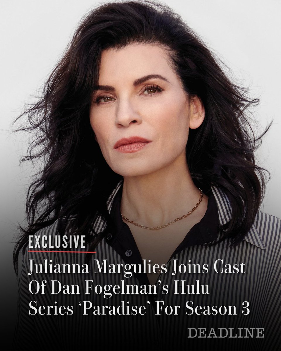 DEADLINE's tweet image. EXCLUSIVE: Emmy winner Julianna Marguilies has joined the cast of Dan Fogelman’s hit Hulu series ‘Paradise’ for Season 3.

Full details here: deadline.com/2026/04/julian…