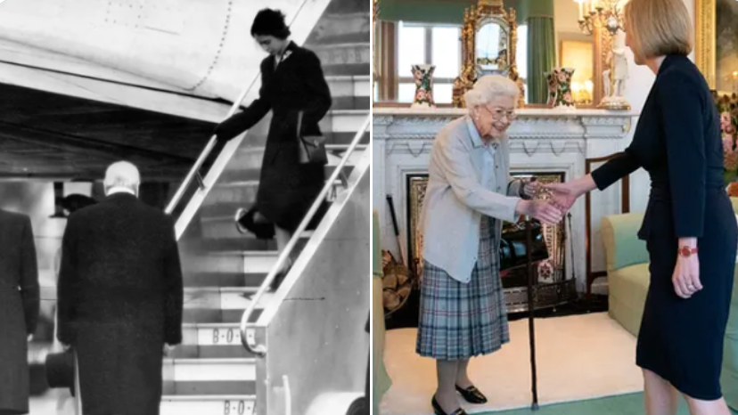Adrian_Hilton's tweet photo. Her Majesty Queen Elizabeth II meeting her first Prime Minister for the first time, and her last Prime Minister for the first and last time. Her first Prime Minister was born in 1874. Her last Prime Minister was born in 1975. An awesome reign, quite literally. Deeply missed. https://t.co/GnBAXL0LNz