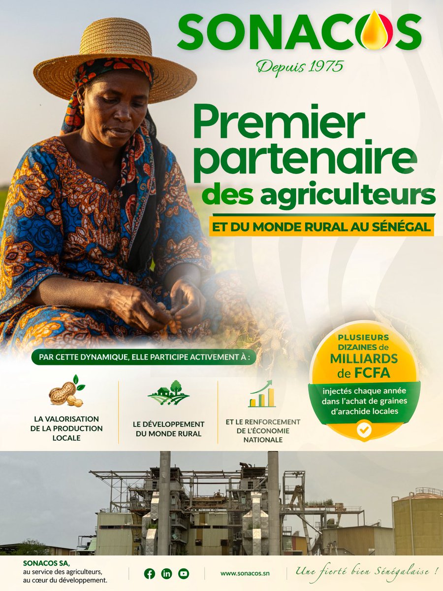 SonacosS's tweet photo. ✨Le Saviez-vous ?
La SONACOS SA est le premier partenaire des agriculteurs et du monde rural au Sénégal.🇸🇳
Chaque année, l’entreprise injecte plusieurs dizaines de milliards de FCFA dans l’achat de graines d’arachide auprès des producteurs locaux.
#SONACOS #FiertéNationale https://t.co/gHKLdsudg7