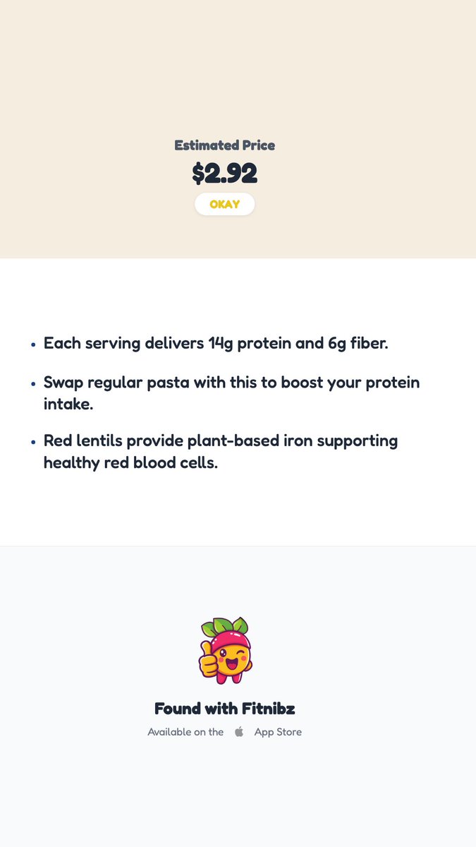 fitnibz's tweet image. Barilla 14g Protein Red Lentil Penne Pasta, 8.8 oz
190 cal | 14g protein | 34g carbs | 2g fat
Serving: 2.00 Ounce
Price estimate: $2.92 (Okay)
Houston's lentil pasta with 14g protein per serving

Hashtags:
#HealthyEating #MacroFriendly #Houston #Texas #diet