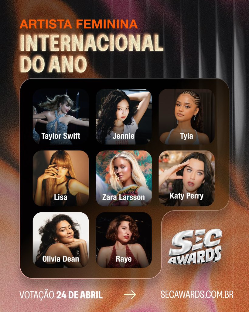 JENNIE is nominated for International Female Artist of the Year at #SECAwards 2026. 

CONGRATULATIONS JENNIE
