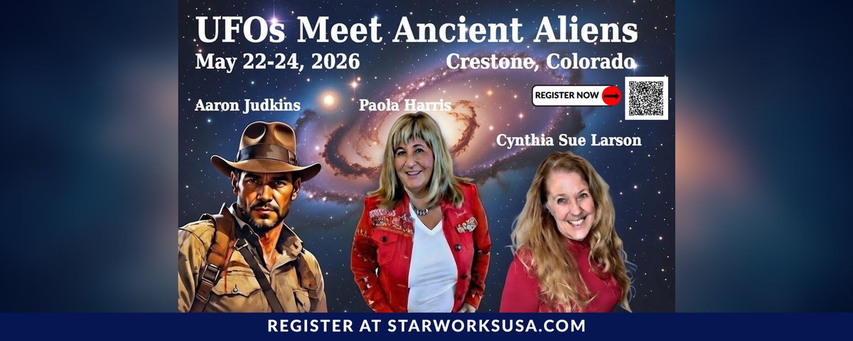 StarworksUSA's tweet image. The journey to #consciousness starts with connecting the mysteries of #UFOs and #AncientAliens. Secrets of Gobekli Tepe, Noah’s Ark, Paracas &amp;amp; Peru; ESP &amp;amp; Quantum Healing; Insights from #interdimensional friends. Register @ bit.ly/4vIoKjf  

#CosmicCulture @cynthialarson