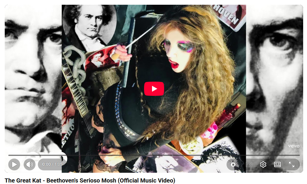 greatkatviolin's tweet image. WORLD PREMIERE on YOUTUBE!
The Great Kat - Beethoven's Serioso Mosh (Official Music Video)
youtube.com/watch?v=AA9Kss…
The Great Kat wears her serious black turtleneck and studious eyeglasses. The #Metal Goddess picks up her guitar to MOSH her favorite composer #Beethoven!