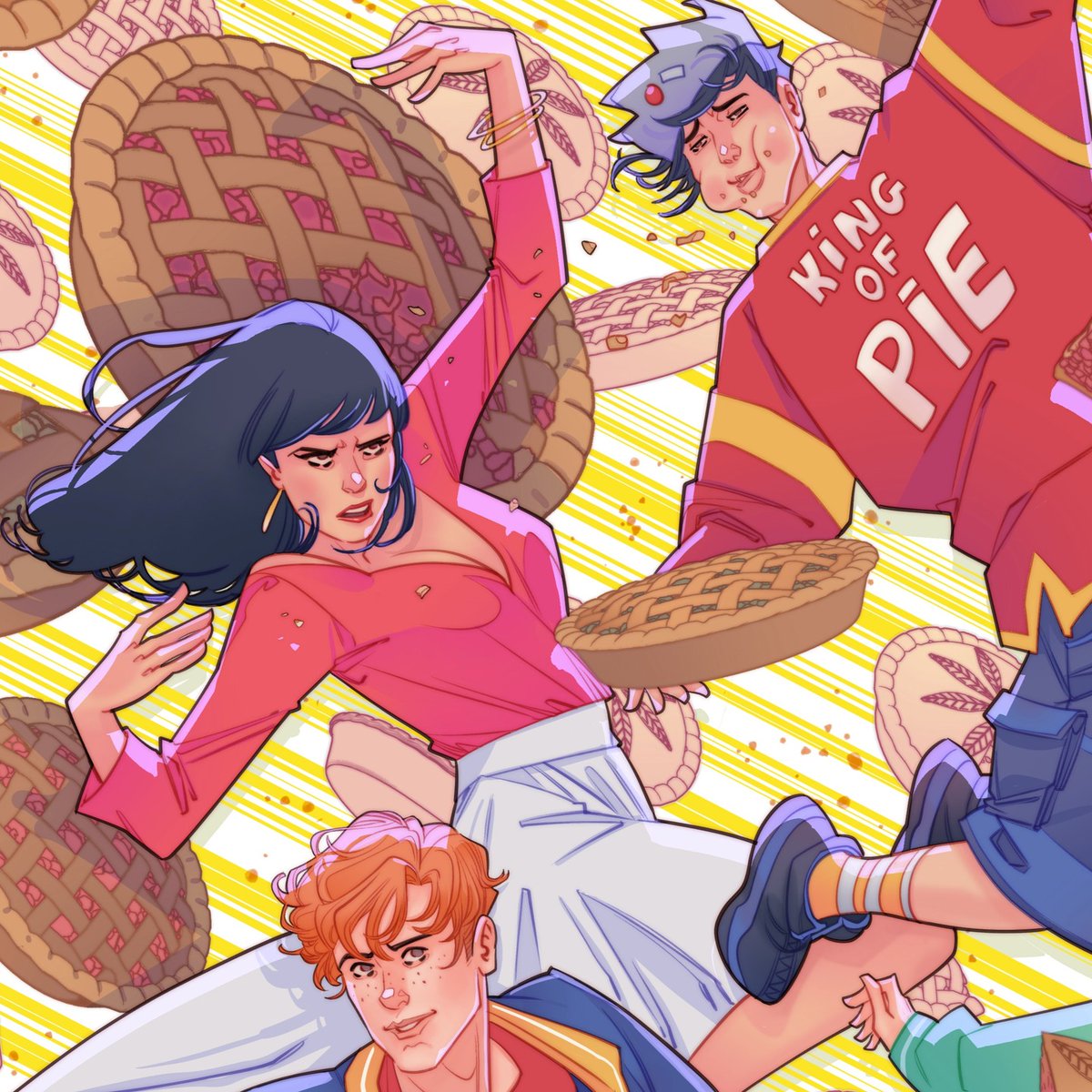 S_Marguerite's tweet image. CloseUp 📚 cover for Jughead: Piemageddon 🥧by Tom King &amp;amp; Dan Parent out Jul26!  This was so fun, I love working on these characters every time, Archie Comics &amp;amp; Riverdale are so dear to my heart ❤️ #bookcover #teenagers #illustration #archieComics #margueritesauvage
@archiecomics