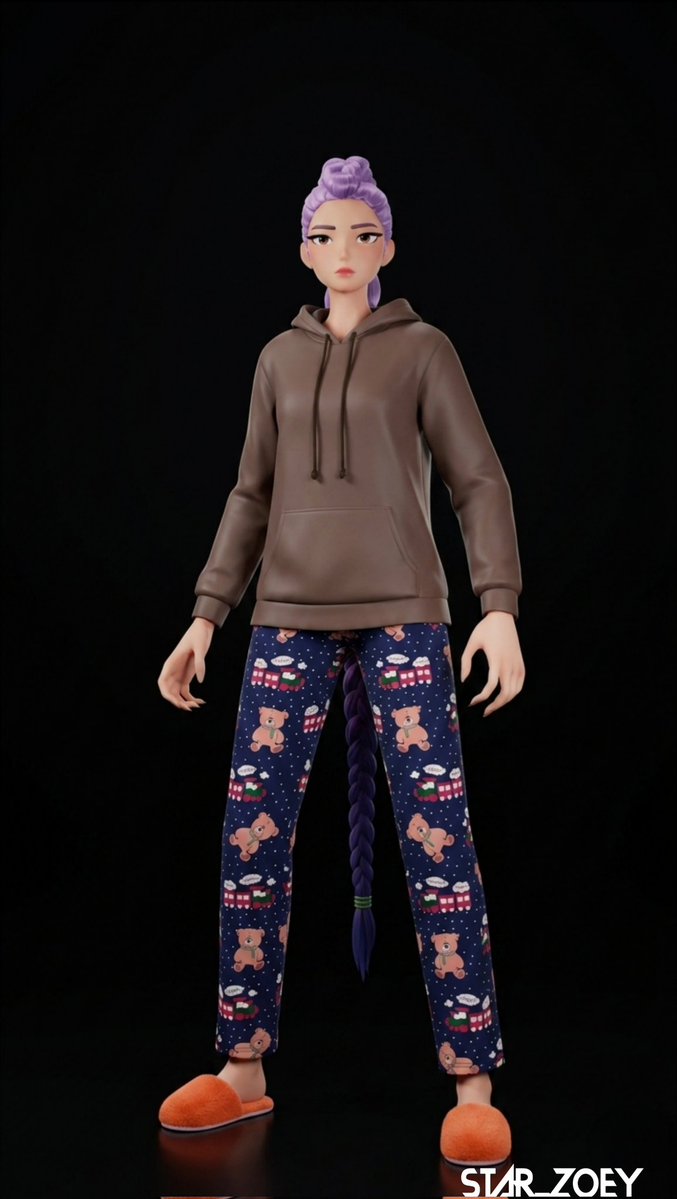 HUNTRlX_2025's tweet image. Finally I made this HUNTR/X wearing pajamas fortnite concept art version @Fortnite 
#KPopDemonHunters
#Rumi
#Mira
#Zoey
#Fortnite